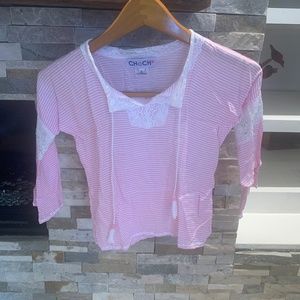 New with Tags CHaCH size 2 Girls Morgan style Lace accents  Pink Striped Top